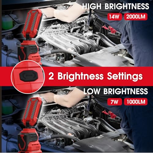 CRAFTSMAN V20 6500K LED Rechargeable Work Light, 2000LM &1000LM 2 Brightness Settings, Hook and Clamp for Multiple Mounting Options, Cordless, Battery Not Included