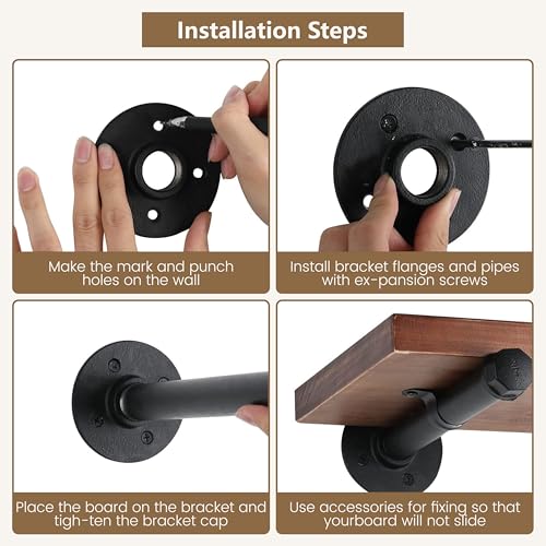Industrial Black Iron Pipe Shelf Brackets Wall Mount DIY Shelving Brackets Pipe Decor Wall Rustic Garment Rack Hardware Included, 16 Inch Set of 8 - size: 16 inch 8 pack, style: 8 Pack