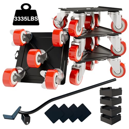 Furniture-Movers-with-Wheels-Dollies,Furniture-Dolly 360°Rotatable and Lockable,Furniture Sliders with 5 Wheels Rubber Silent Furniture Lifter Tool Set,3300 lbs Load Capacity,6.3×6.3IN Red - color: Furniture Mover Red
