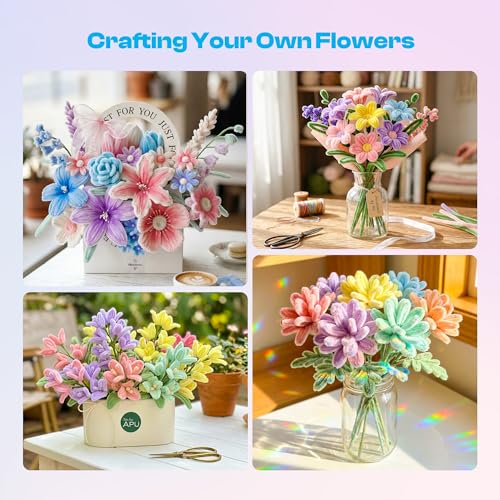 Caydo 700 Pieces Pipe Cleaner Flower Kit with 16 Flowers Videos, 7 Colors
