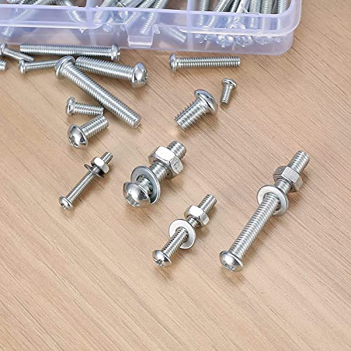 wugongshan 1080 Pcs Screws Bolts and Nuts Assortment Kit, Metric Machine Screws and Nuts and Flat Washers, M3/M4/M5/M6 Cross Slotted Round Head Bolts Sets (C)