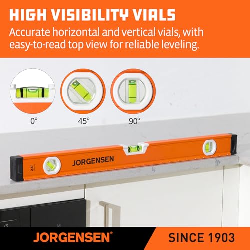 JORGENSEN 3-Piece Non-Magnetic Aluminum Spirit Level Set for Construction - size: 48"+24"+12" (Non-Magnetic, No LED)