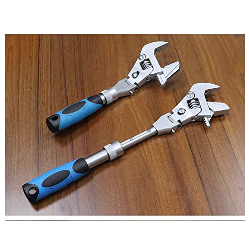 2 in 1 Flex Head Adjustable Wrench, Reversible Jaw Pipe Wrench with 10”-12” Retractable Extension Shank and 180⁰ Rotatable Head
