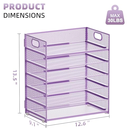 Marbrasse 2 Pack Desk Organizer with Handle, 6 Tier Paper Letter Tray, Mesh Desk File Organizer for Office, School and Home - Purple - color: 2 Pack - Purple