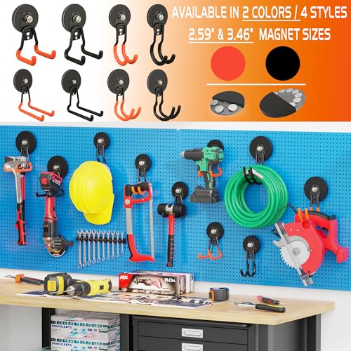 ULIBERMAGNET New Updated Strong Magnetic Hooks,2 Pack Heavy Duty Large Magnetic Hooks for Extension Cord, Cable, Hose, Power Cord,Rope,Drill,Jig Saw,Circular Saw,Garden Lawn Tools (Orange/3.46inch) - style: Upgraded Orange Large L Ultimate Strong Hooks