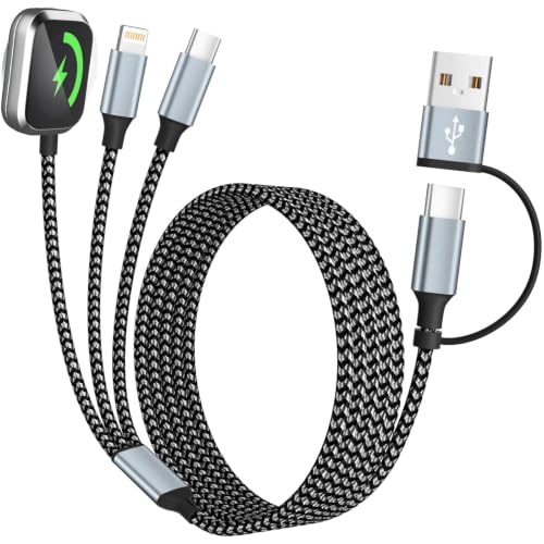 Travel Essentials 3 in 2 Multi Charging Cable for iWatch Charger/iPhone17-8 - color: Light Gray Watch, size: 1Pack 5FT