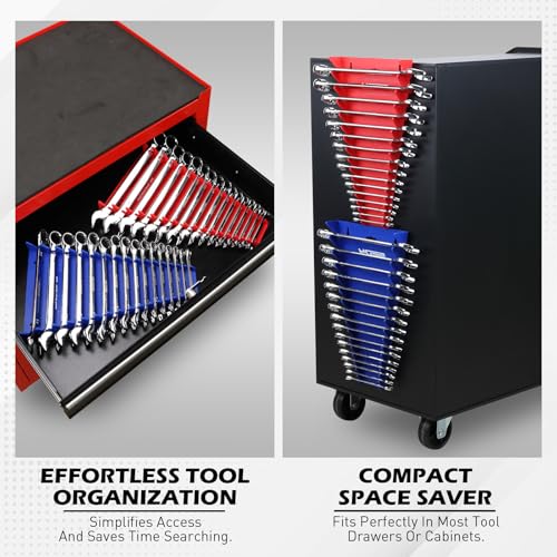 2-Pack Magnetic Wrench Organizer, 32-Slot Premium Wrench Rack Holder Tool Trays for Toolboxes Drawer Storage, SAE (1/4" - 1-1/16") & Metric (6mm - 24mm) - style: 32-Slot Standard / 2-Pack