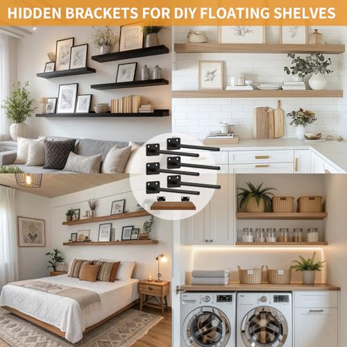 Floating Shelf Brackets, 10 inch Hidden Shelf Brackets Heavy Duty Blind Shelf Support, 200LBS Load Capacity, 6 Pack Floating Shelf Hardware for DIY Wood Wall Floating Shelves - size: 10 Inch