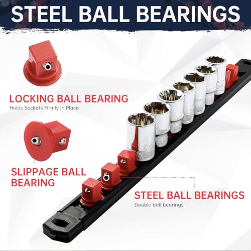 Reniteco Magnetic Socket Organizer, 1/2-Inch Drive ABS Sockets Rail, Heavy Duty Sockets Holder, Socket Rack Kit 1/2-Inch x 14 Clips - color: Red, size: 1/2" DR