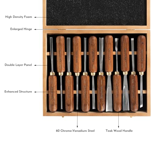 12-Piece Wood Carving Chisel Tools Set, Sharp CR-V Steel Blades - size: 12PCS Carving Chisel