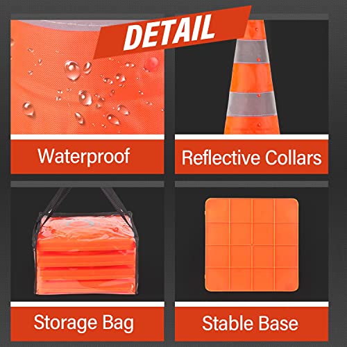 RoadHero 18 Inch 4 Pack Collapsible Traffic Safety Cones with Bag, Orange - size: 18 Inch