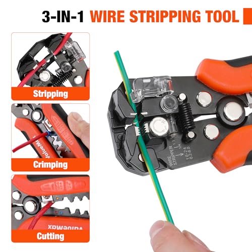 ValueMax 266PCS Wire Stripper Tool Kit, Self-adjusting 8" Automatic Wire Stripping Tool for AWG 10-24, 3-in-1 Automatic Wire Stripper/Cutter/Crimper, Universal Wire strippers for Electrical Work