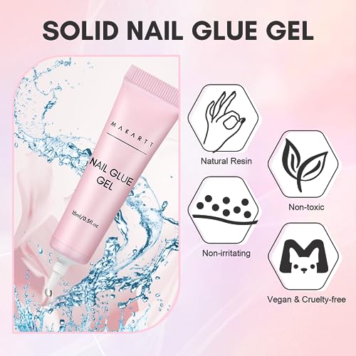 Makartt Gel Nail Glue: Solid Nail Glue for Press On Nails, 15ML 3D Gel UV Lamp Needed, Multifunctional Nails Tools Strong Adhesive Rhinestone Glues Gels for Charms & Gems, Ideal for DIY Home Salon Use - color: Clear Gel Nail Glue