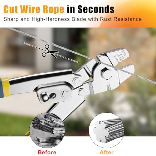 Cyrico 328FT Wire Rope Crimping Tool Kit, 1/16" Stainless Steel Cable with Cutter, Heavy Duty Crimper, 210 PCS Aluminum Crimp Loop Sleeves, 50CS Thimbles, Gloves for Railing, String Lights, Fishing