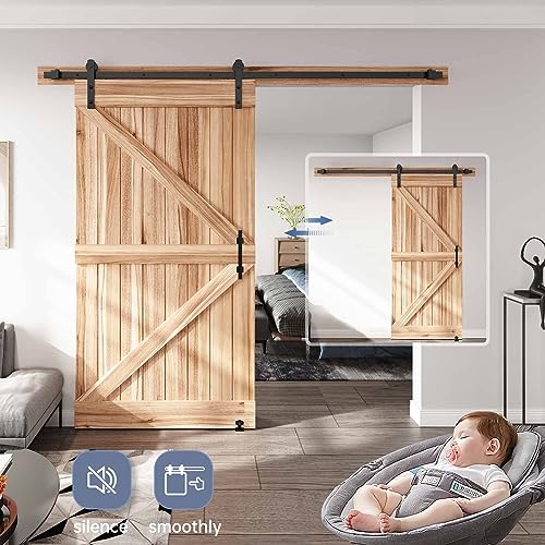 EaseLife 9 FT Sliding Barn Door Track and Handle Hardware Kit,Heavy Duty,Straight Pulley,Slide Smoothly Quietly,Easy Install (9FT Track Kit for 52"~54" Wide Single Door) - size: 9FT-Single Door Kit
