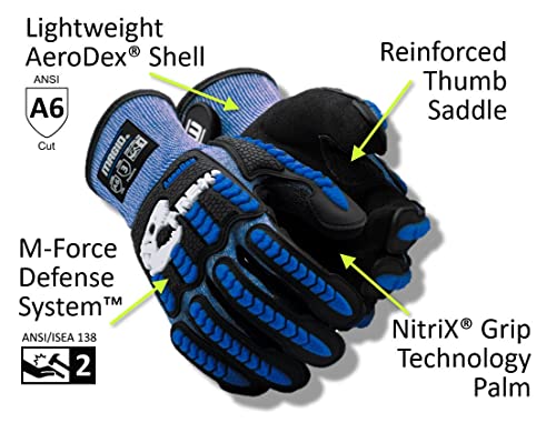 MAGID T-REX Flex Series ANSI A6 AeroDex Shell Impact Glove, 1 Pair, NitriX Coated Palm, Size 7/S, Blue, TRX685 - size: 7/S, style: 1 Pair