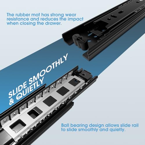 SHUHANG 5 Pair Full Extension Drawer Slides 10 12 14 16 18 20 22 24 Inch 100 lb Load Capacity Side Mount Ball Bearing Rails Cabinet Dresser Glides Wardrobe Kitchen Trash Can Slider Runners Black - size: 10 Inch, style: 5 Pair (Black)