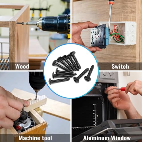 460PCS Black Stainless Steel Wood Screws Assortment Kit, 18 Sizes #4#6#8#10#12 Pan Head Sheet Metal Screws Self Tapping Screws Set for Wood Deck Drywall Concrete Screws, Length 1/4" to 2" - style: Black Pan Head 460PCS
