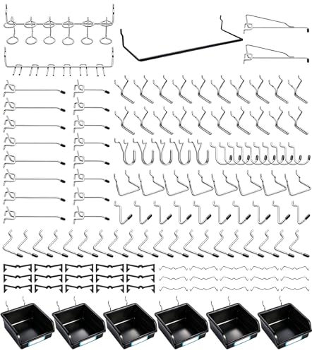 FRIMOONY Pegboard Hooks, with Bins, Peg Locks, for Organizing Various Tools, 188 PCS, 80 of Which are Locks - style: 188PCS