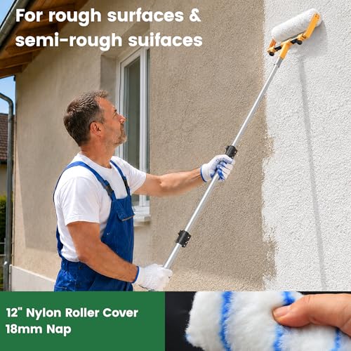 VOOMEY 18 Inch Paint Roller Kit, Contractor-Grade Large Paint Roller with 23-53 Inch Adjustable Extension Pole, Nylon & Polyester Roller Covers for Walls, Ceilings, Drywall and Textured Surfaces - size: 18" 13pc Paint Roller Kit