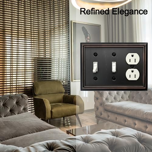 OKAWYC Double Toggle/Single Duplex Light Switch Cover Adler Metal Wall Plate, 2-Pack Aged Bronze 3 Gang, Light Switch Cover Outlet Cover Decorative Wallplate, Durable - style: 2 Toggle/1 Duplex 2PK