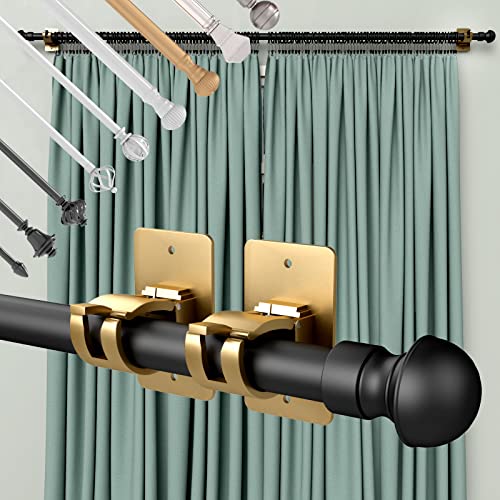 CIEMGNZOC 4PCS No Drill Curtain Rod Brackets, Gold Plastic, Self-Adhesive & Screw Mount, Holds Up To 20 Pounds, Suitable For Rods Up To 1.57 Inch Diameter - color: 4 Pcs Gold