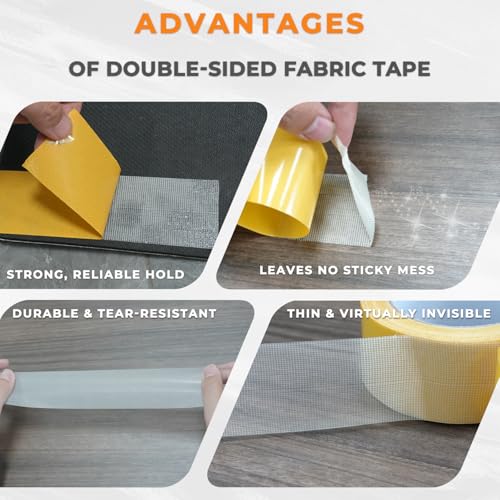 SWRT Double Sided Fabric Tape 1 & 2 Inch x 33 FT, 2 Rolls – Heavy Duty - color: Yellow, size: Fabric Tape 1 & 2 Inch x 33 FT, 2 Rolls