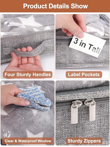 punemi 3 inch High Soft Low Profile Under Bed Storage Bins, 2 Pack, Grey - color: Grey, size: 2 Pack-3 inch Tall-Soft