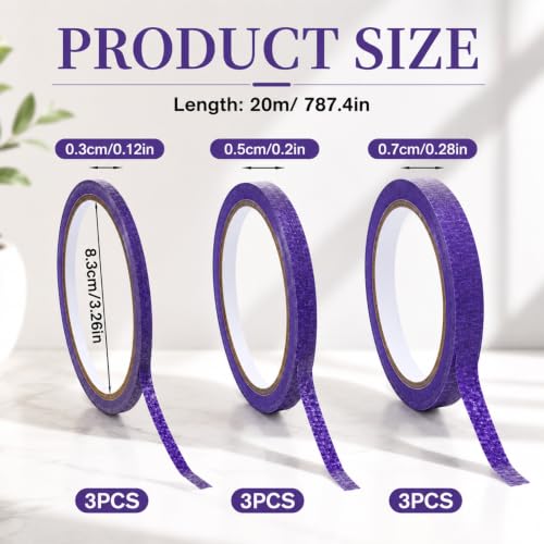 3 Rolls Purple Masking Tape, General Painter Tape Art Craft Tapes