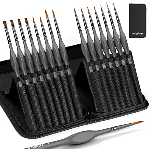 Nicpro 15 PCS Fine Detail Paint Brushes Set with Nylon Brush Case - size: 15 PCS