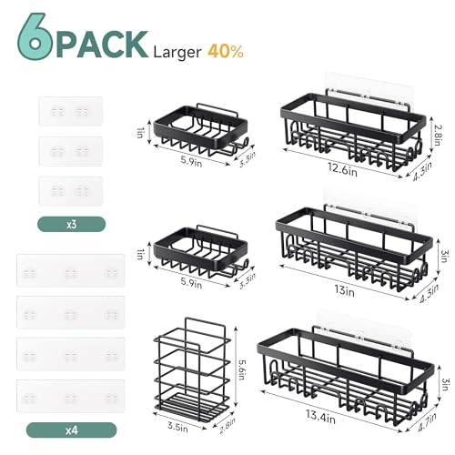 Veken Shower Caddy 6-Pack, Bathroom Organizers and Storage Shelves, Black - color: Black