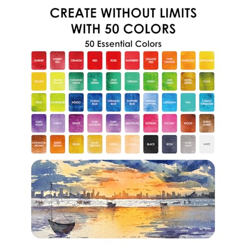 Grabie Set of 50 Color Watercolor Paint Set with Brush Pens - color: 50 Colors（New）