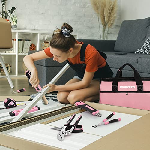 WORKPRO 53-Piece Pink Tool Set with Cordless Screwdriver & Tool Bag