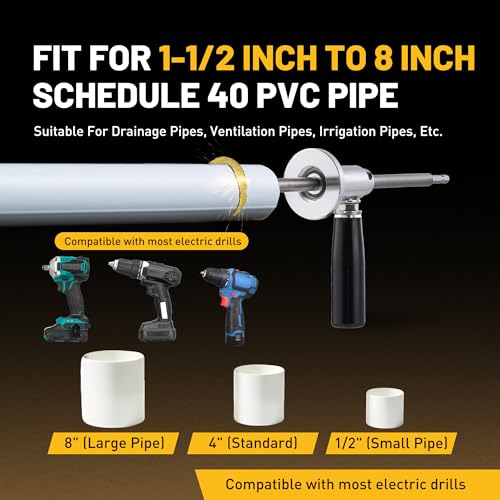 Internal Pipe Cutter, Pipe Cutter Tool with Diamond Grits Cutting Wheel Pipe with Handle, Stainless Steel Plumbing Inside Plastic Hose Cutting Tool for Drill 1/2 to 8 Inch, 7" Adjustable Cutting Depth