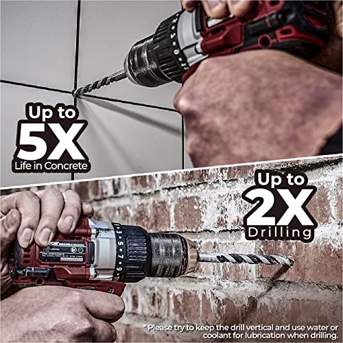 amoolo 3/8" Concrete Drill Bit & Masonry Drill Bit Set(2PCS), Carbide Tip Drill Bit Set for Tile, Brick, Cement, Concrete, Glass, Plastic, Cinder Block, Wood etc - size: 3/8"(2pcs)