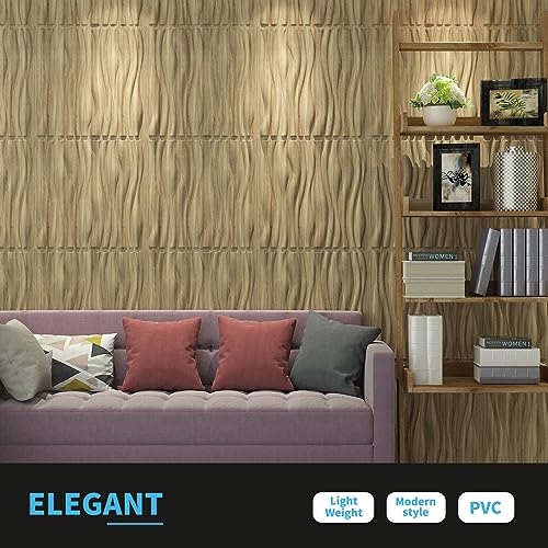 Art3d PVC Wave Textured 3D Wall Panels, 19.7 x 19.7 in, 12-Pack, Walnut