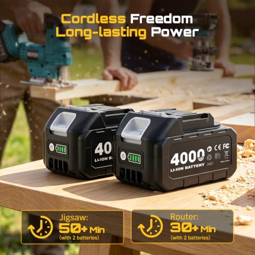 SEESII Cordless Jigsaw and Wood Router Tool Combo Kit - color: Blue Combo