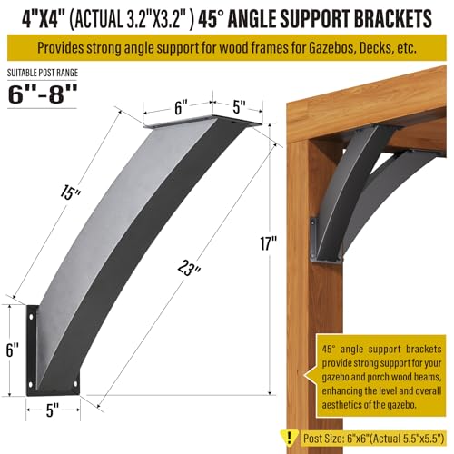 Heavy Duty 45 Degree Angle Support Bracket 4"×4" (Actual: 3.2"×3.2") Wood Beam Support Hardware Degree Post Bracket for Gazebos Pagola Porches 2Pcs - size: 4"×4"