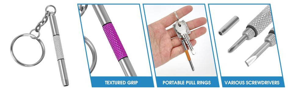 UNEAK - Eyeglass Screwdriver Repair Kit Silver Yellow Pink Black Precision 3 in 1 Mini Screwdrivers Set Keychain Glasses, Sunglasses, Sunglass, Watch, Electronics, Eyeglasses, Flat Head, Phillips, Hex - color: Silver Yellow Pink Black