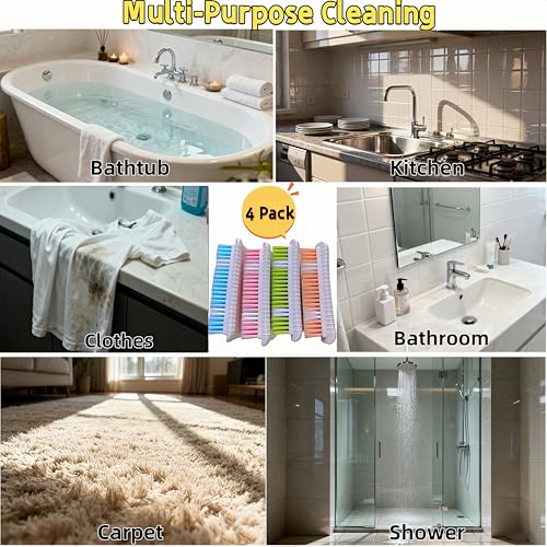 Scrub Brush Heavy Duty Scrub Brushes Scrubbing Cleaning Brush Set | 4 Pack Scrub Brush for Cleaning with Stiff Bristle Deep Cleaning Brushes for Bathroom, Floor, Shower, Carpet, Bathtub