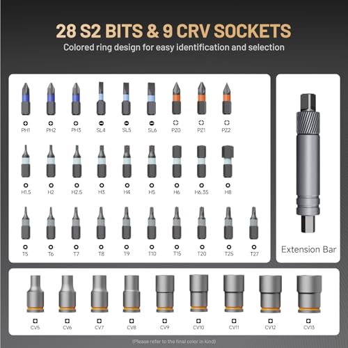 ATuMan 40 in 1 magnetic ratchet screwdriver set with Detachable Handle, 180° Ratchet Head, 45-Tooth Mechanism, Magnetic Tool Kit with Case for Computer, Electronics Repair, Ideal for Home, DIY - style: RS2- 40 in 1