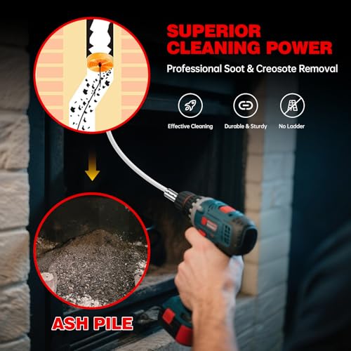 30 Feet Chimney Sweep Kit, Chrome Button Locking System, Chimney Cleaning Kit, Chimney Brush, Chimney Cleaning Tool, Chimney Cleaning System with 9 Flexible Chimney Rods - size: 30 FT