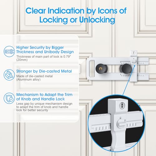 AST French Door Lock for Double Doors, Adjustable, 3 Brass Keys, Key Differ - style: Matte White with Keyed Differ