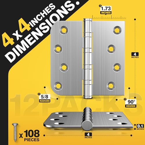 KOLET Ball Bearing Door Hinges, 4 x 4 Inches, Brushed Nickel, 12 Pack - color: Brushed Nickel, size: 12 Packs