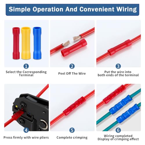 100PCS Butt Splice Connectors Kit Electrical Crimp Terminal Connector Kits - color: 100pcs-(22-10)