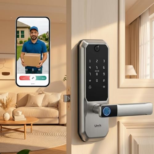 UMIKSMART WiFi Smart Door Lock with Camera, Fingerprint Keypad, App Control - color: Nickel
