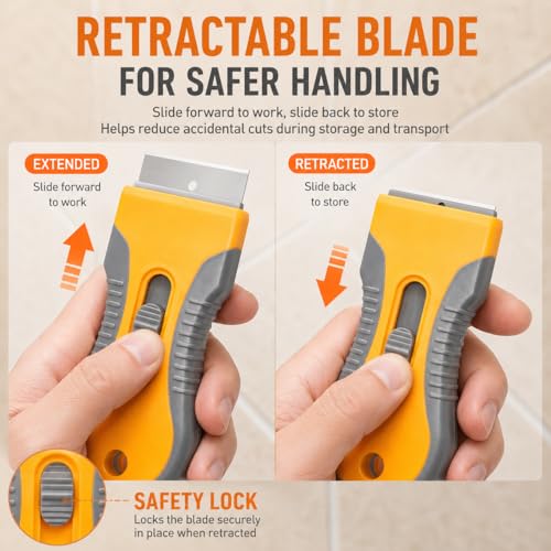 Razor Blade Scraper Set, 2 Safety-Lock Handles + 20 Steel Blades - size: 2pack+20pcs
