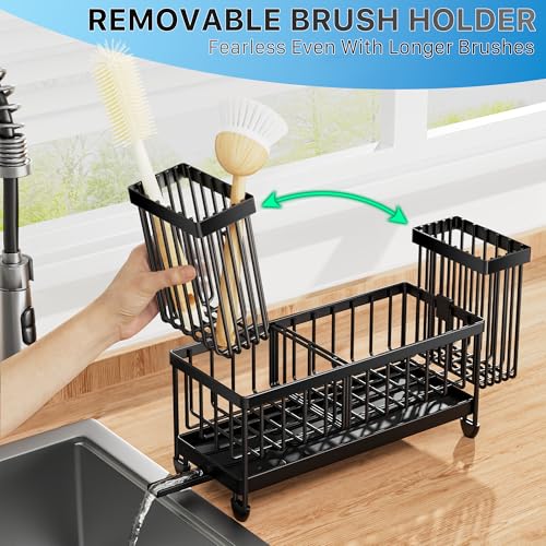 Cisily Sponge Holder for Kitchen Sink, Sink Organizer with Brush Holder - color: Black - 9.25″