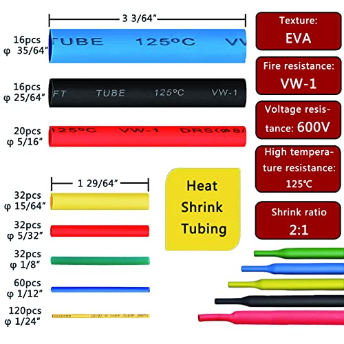 Wire Heat Shrink Tubing Kit + Mini Heat Gun for Shrink Tubing + 328pcs 2:1 Wire Shrink Wrap Tubing + for Wires,Shrink Wrap and Cable Repair. - size: Shrink Ratio 2:1 (328pcs)