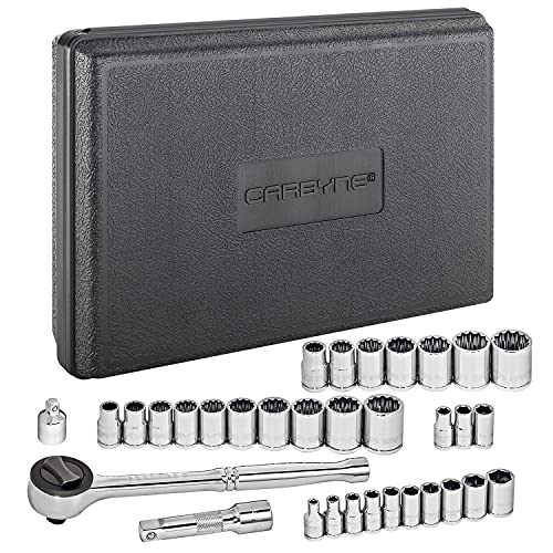 Carbyne 34-Piece 1/4 & 3/8 in. Drive Socket & Ratchet Set, SAE & Metric